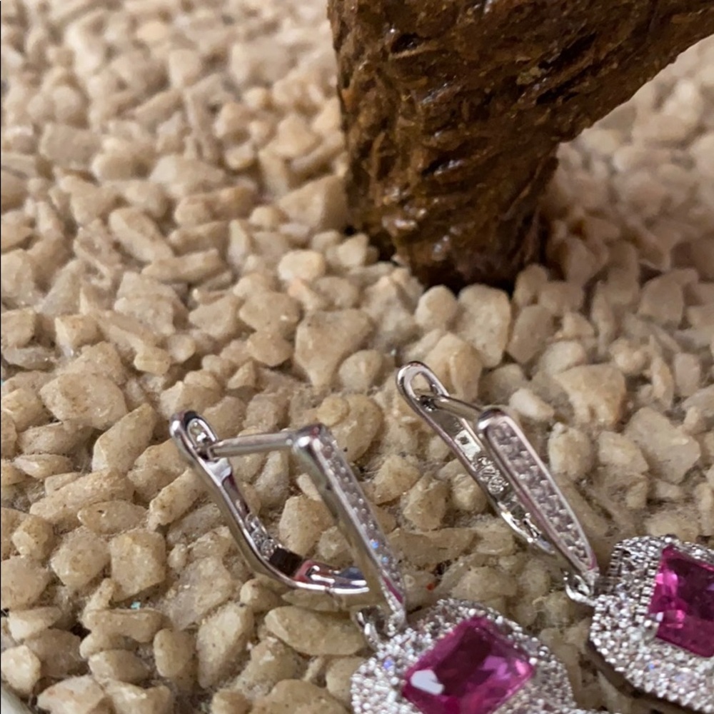 Vintage vintage 925 pink tourmaline &CZ earring - Picture 5 of 7